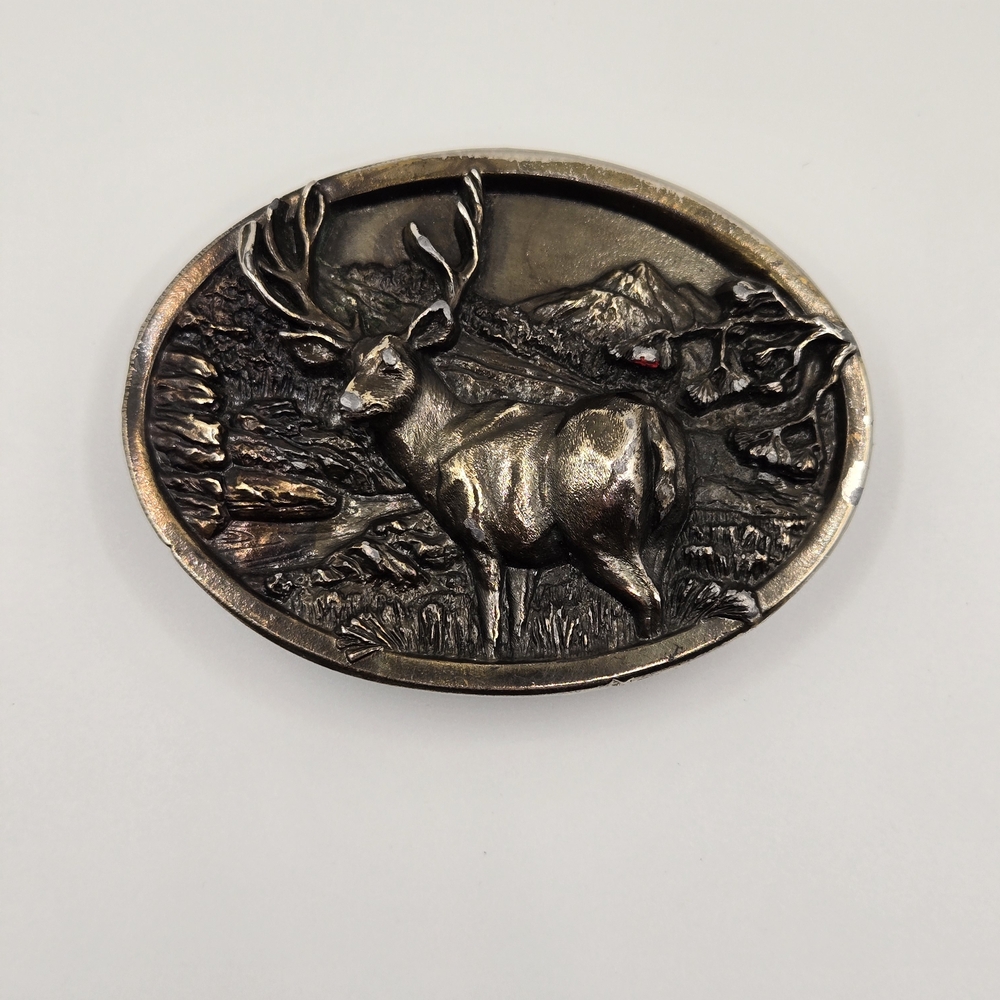 1984 Bergamot Brass Works Embossed BUCK / DEER Belt Buckle